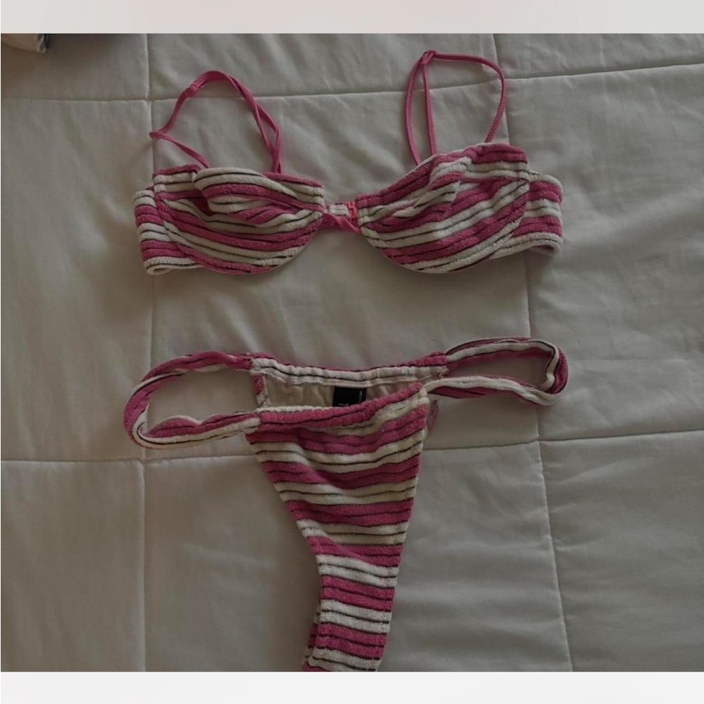 Triangl Striped Pink and White Bikini Set